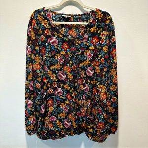 Studio B by Bobeau Floral Print Faux Wrap Crossed V-Neck Blouse Women’s Size 3X
